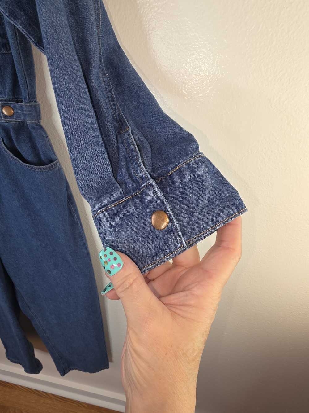 NWOT Miou Muse Classic Blue Denim Jean Jumpsuit With Snap Close Size Large - Picture 6 of 13